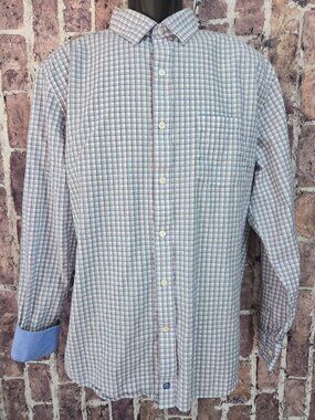 Johnston & Murphy Mens Button-Up Shirt XL Blue Plaid Long Sleeve Classic